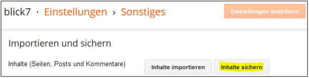 Screenshot von Blogger zum Backup der Inhalte