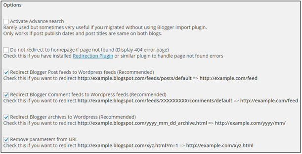 Screenshot des WordPress-Plugins Redirect301 und seiner Einstellungen